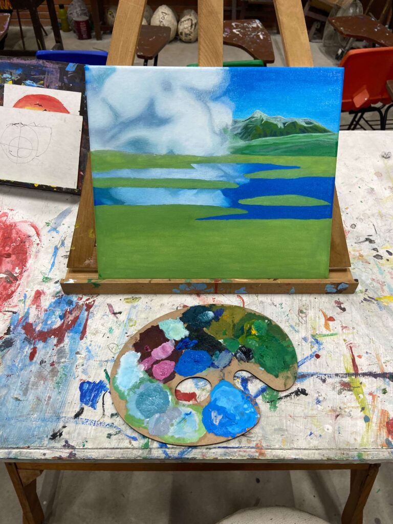 proceso de cuadro al oleo paisaje